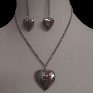 Sewn heart earrings and neclace
